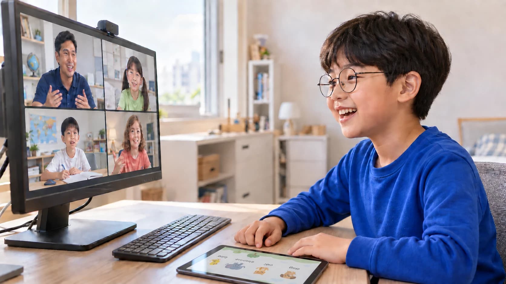 キッズグループレッスンで笑っている子ども