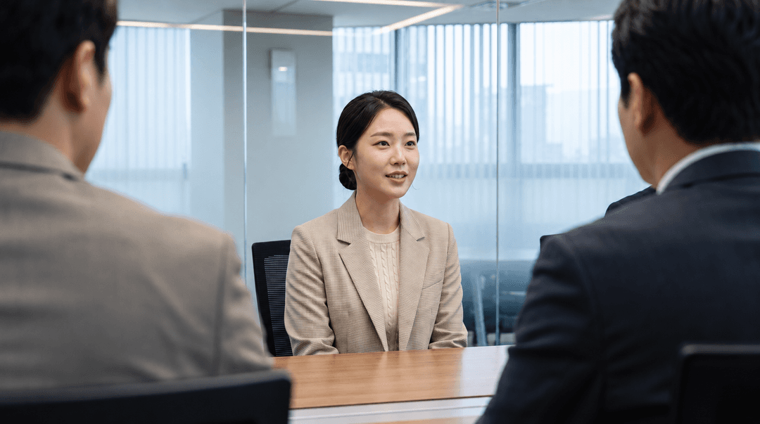 면접장에서 면접관과 마주 앉은 지원자
